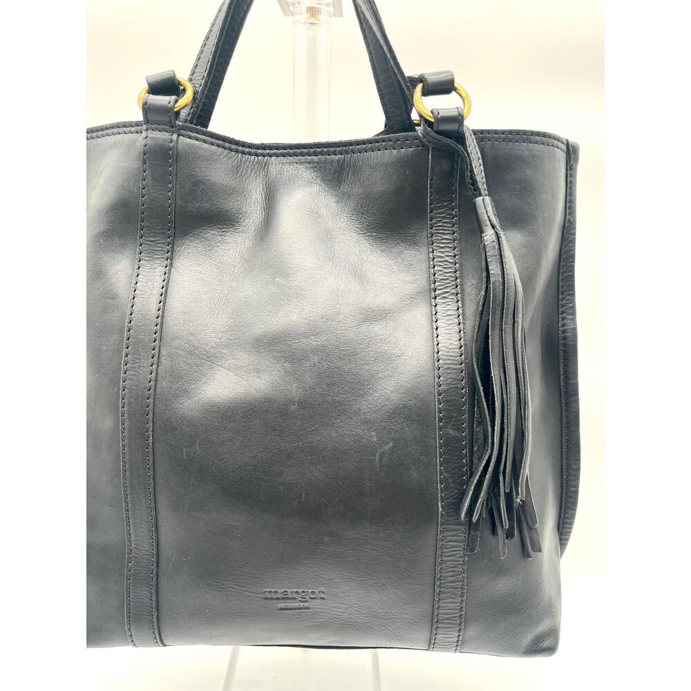 MARGOT Black Leather Tote Bag with Tassel Charm - Picture 4 of 9